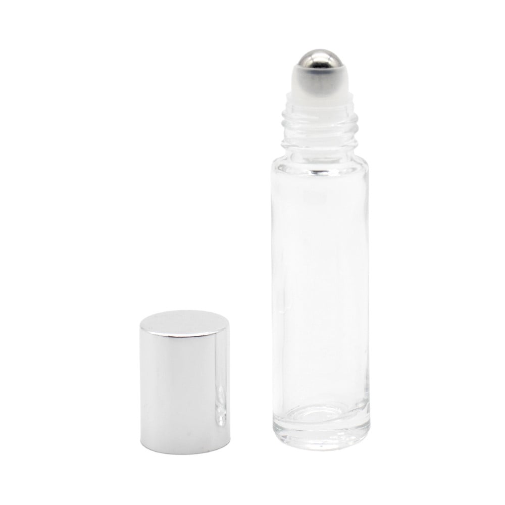 10 Ml  Klar Glasflaske Med Rullehoved   Sølv Låg