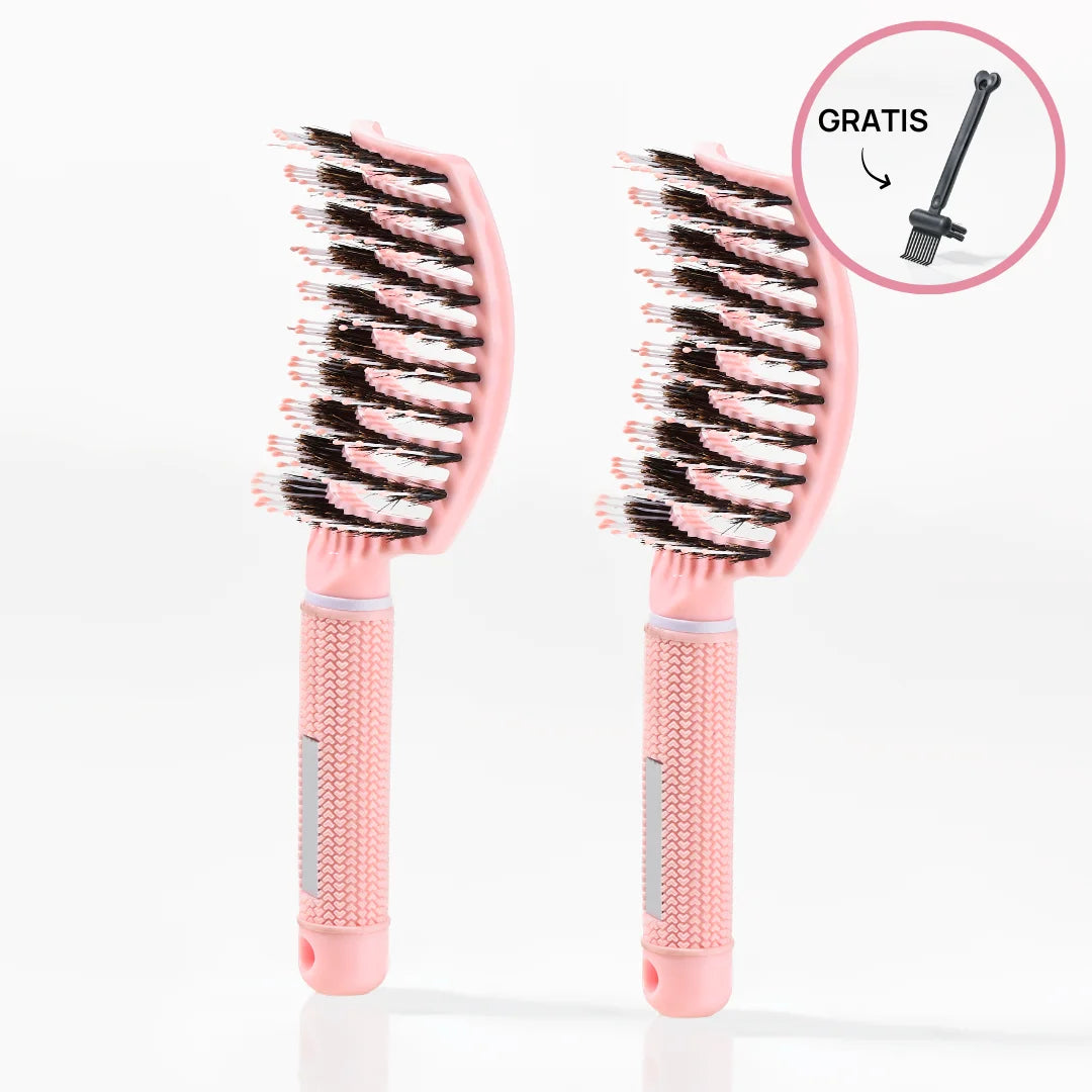 2 Stk  Curved Paddle Brush   Gratis Gave   2 Stk Lyserød  Spar 12    Gratis Cleaning Brush