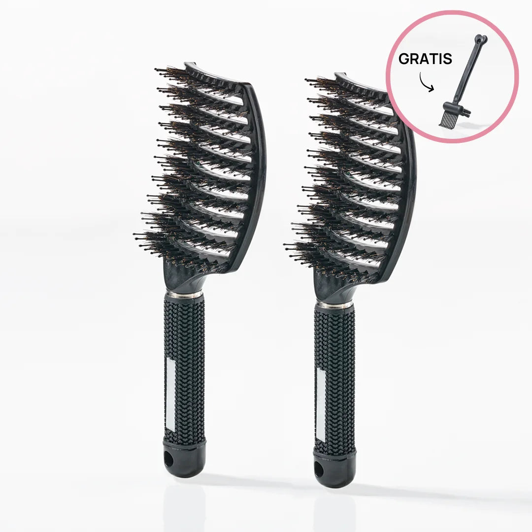 2 Stk Curved Paddle Brush med Gratis Rensebørste - Spar 12%